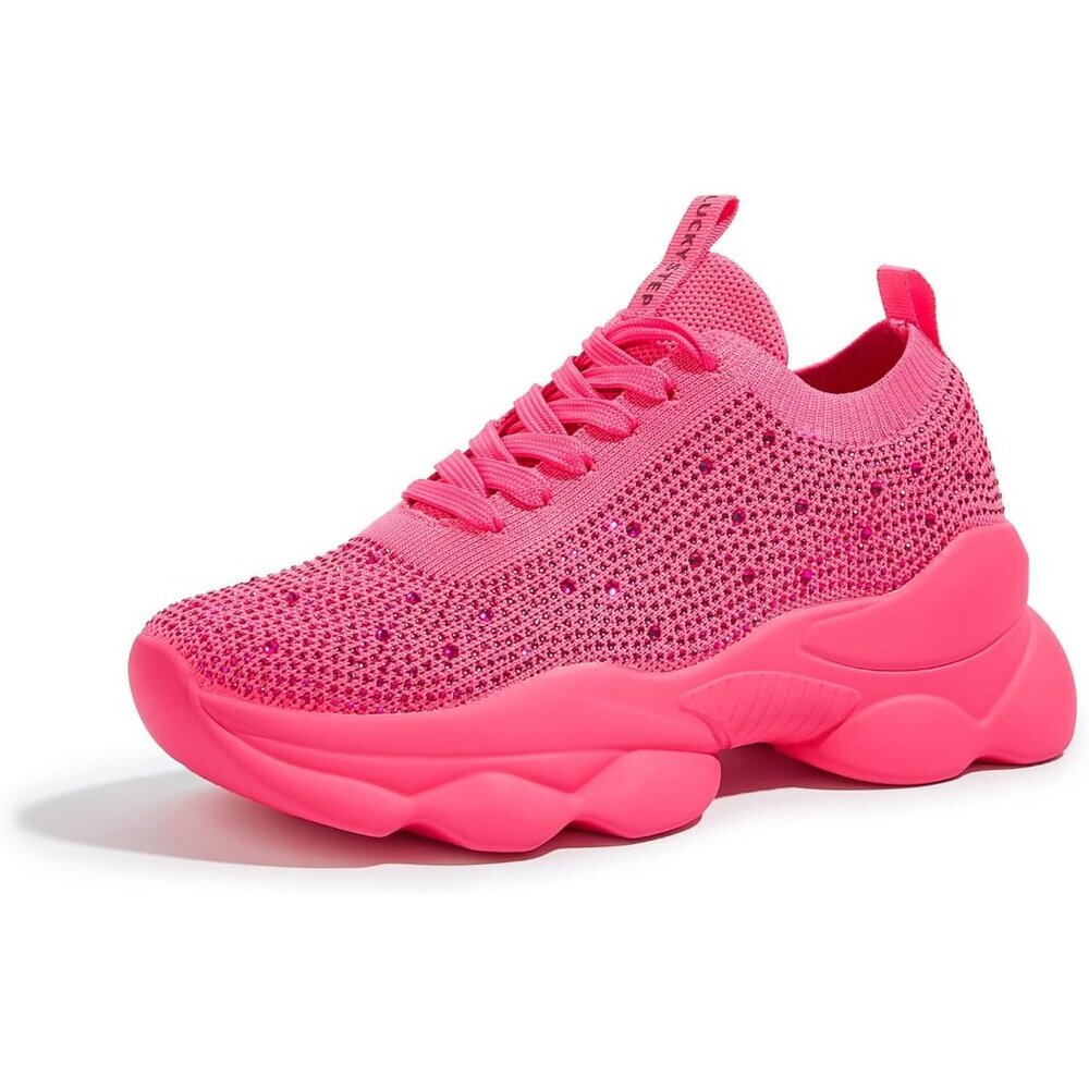 Lucky Step Women's Pink Rhinestone Sneaker Chunky Sparkly Bling Mesh Slip on